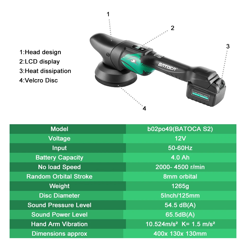 BATOCA S2 4.0Ah 5-Zoll Akku-Au – Orbital Polisher Da Bewertung und Preis